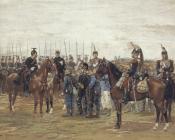 爱德华 德太耶 : A French Cavalry Officer Guarding Captured Bavarian Soldiers